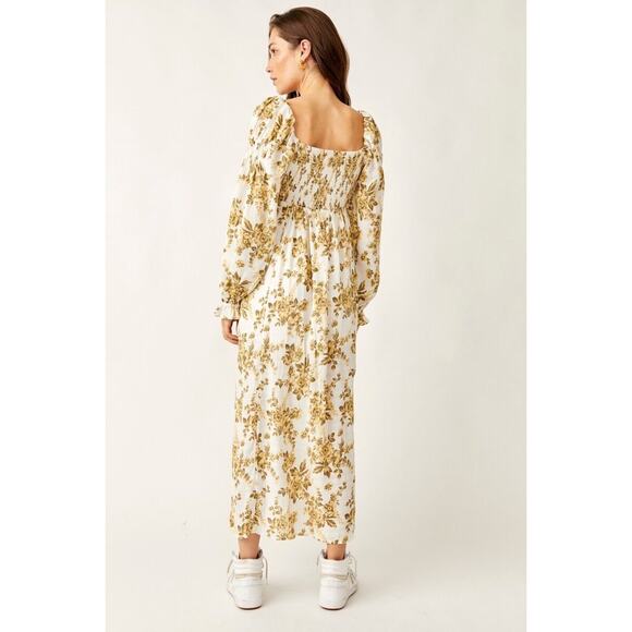Free People Jaymes Smocked Floral Cream Midi-Dress Size XS - Picture 7 of 10